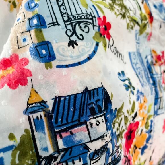 Vintage Floral Italian Roma Short Sleeve Collared Tunic Blouse Swiss Dot size XL - Picture 3 of 8